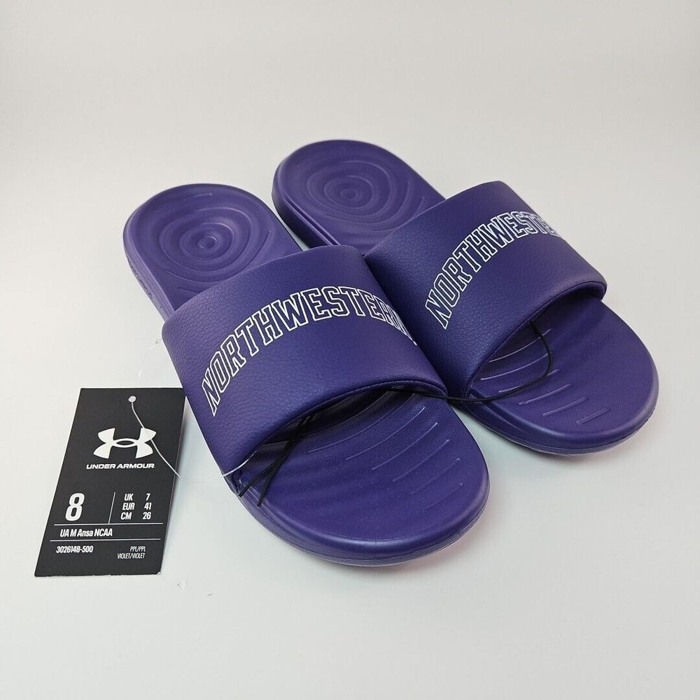 Under Armour 3026148-500 Ansa NCAA Northwestern University Slides Men's Size 8